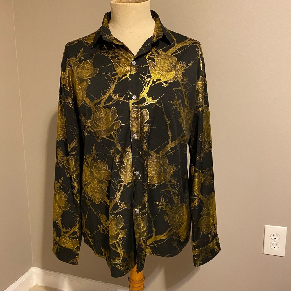 Men’s Black and Gold rose pattern Lightweight Shirt with Abstract Pattern